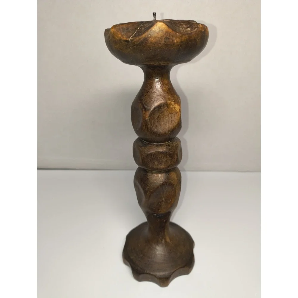 Vintage Hand Carved Wood Candle Holder Candlestick Made In‎ Spain